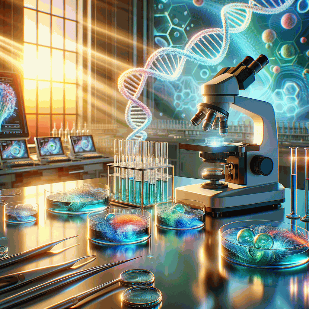 Сучасна лабораторія з мікроскопом і світними культурами клітин для терапії хондросаркоми