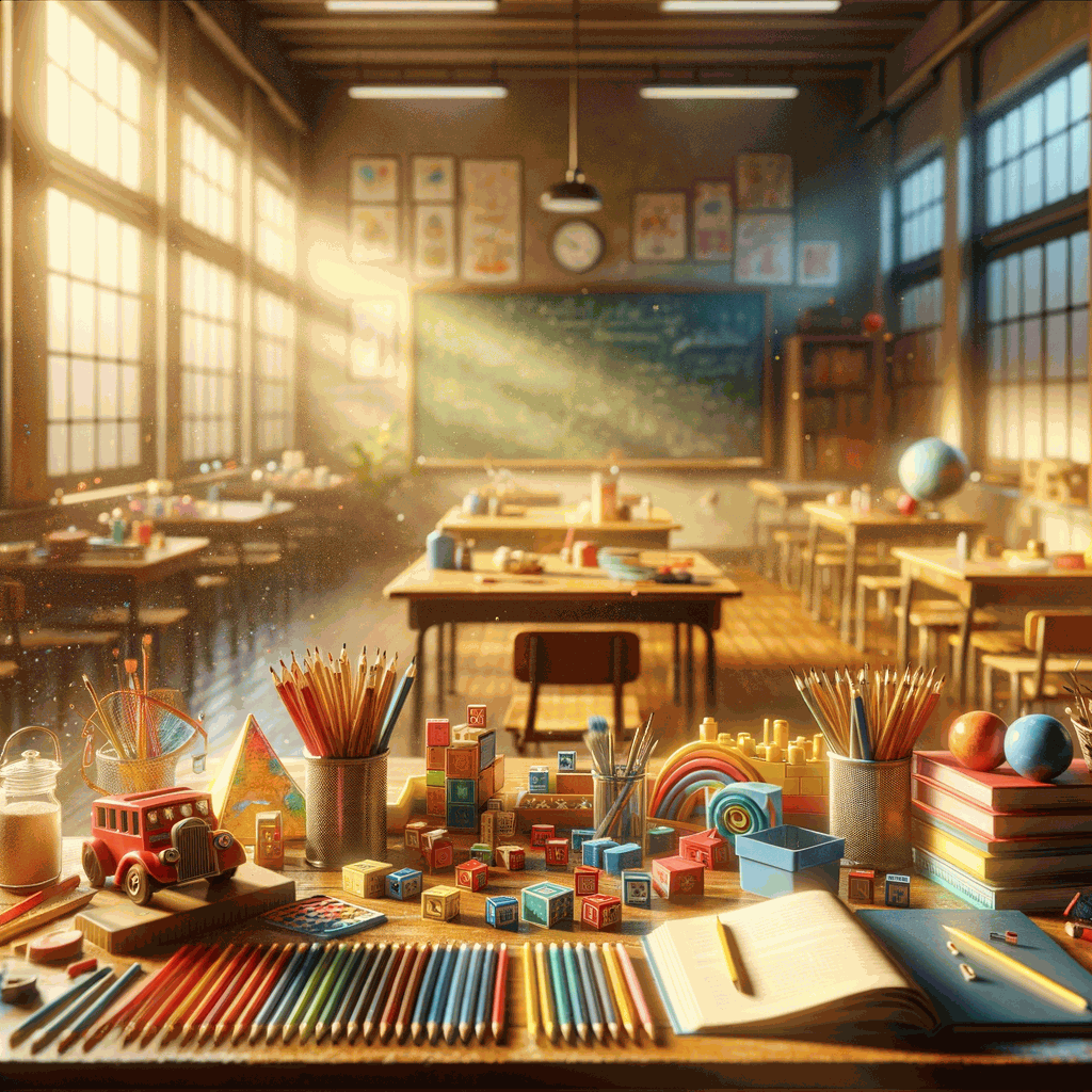 Яскравий клас із навчальними матеріалами, що символізує вплив раннього навчання на поведінку підлітків