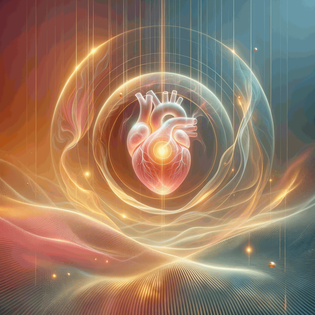 Прозоре серце, що пульсує, символізує відчуття тіла у немовлят у спокійному абстрактному середовищі
