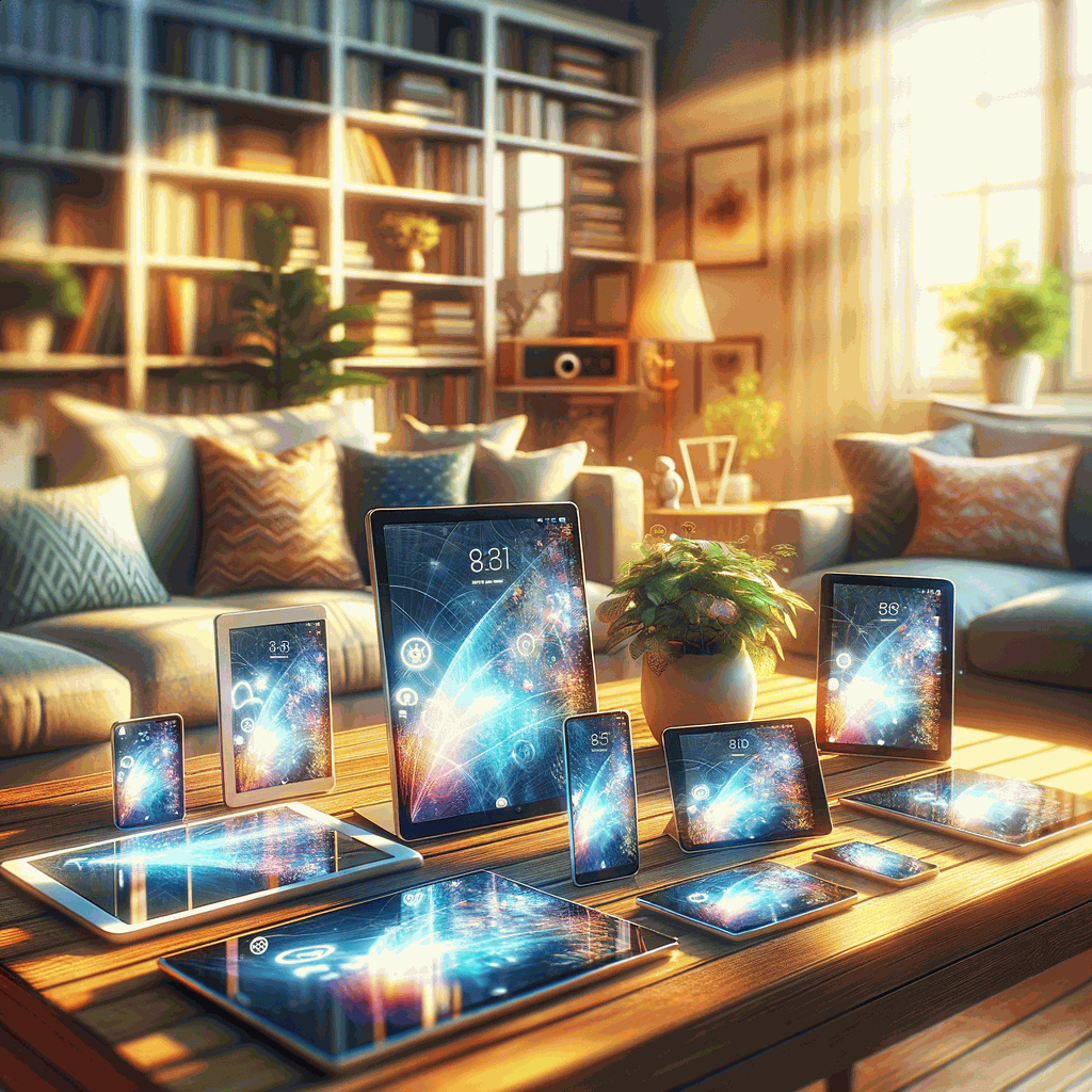 Сучасна сімейна вітальня з цифровими пристроями для безпеки дітей