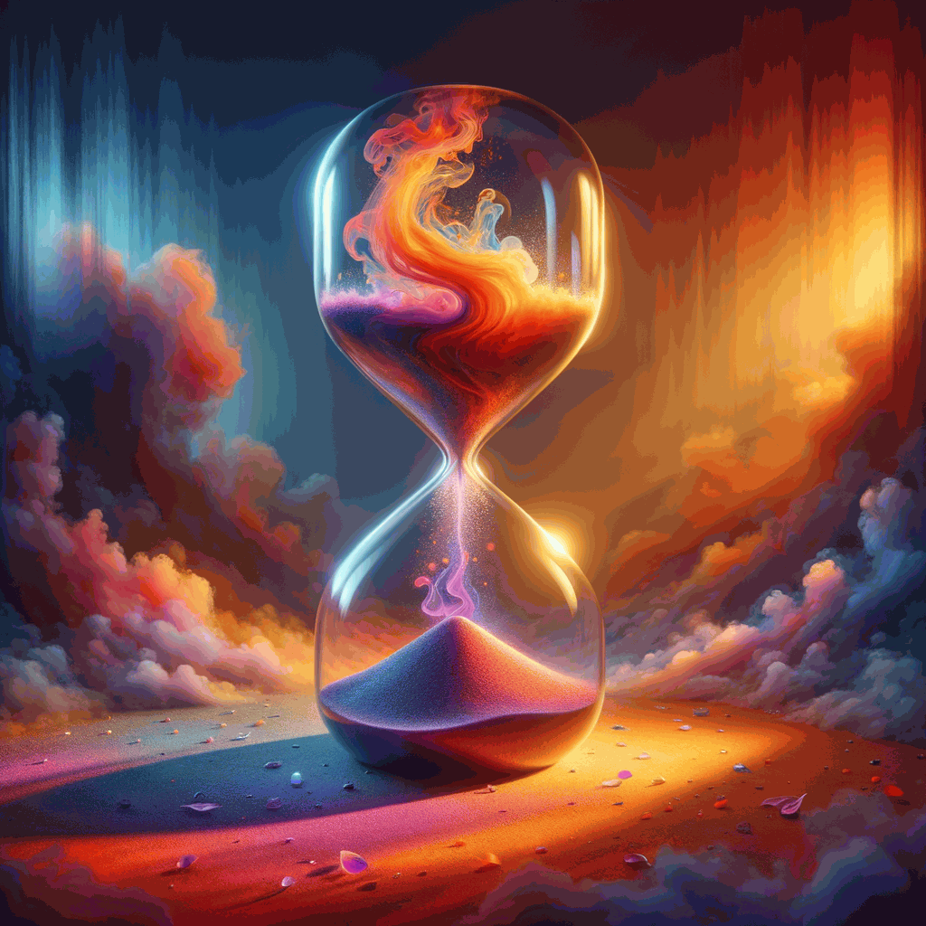 Абстрактне зображення прихованої депресії при ранній менопаузі з годинником і теплими кольорами