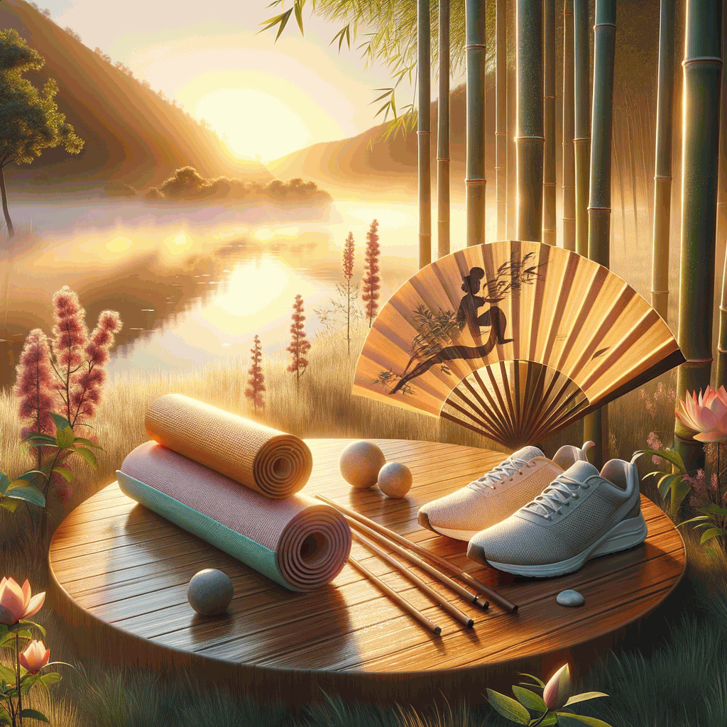 Спокійна світанкова сцена з бамбуком і деревами для тайцзі, йоги та бігу проти безсоння