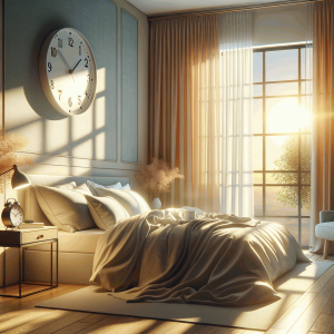 Світла спальня з м’яким ранковим світлом і акуратно застеленим ліжком для теми додаткового сну і тривоги підлітків