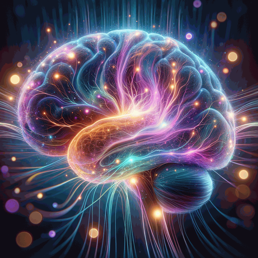 Фотореалістичне зображення світлого людського мозку з яскравими електричними відтінками на темному фоні