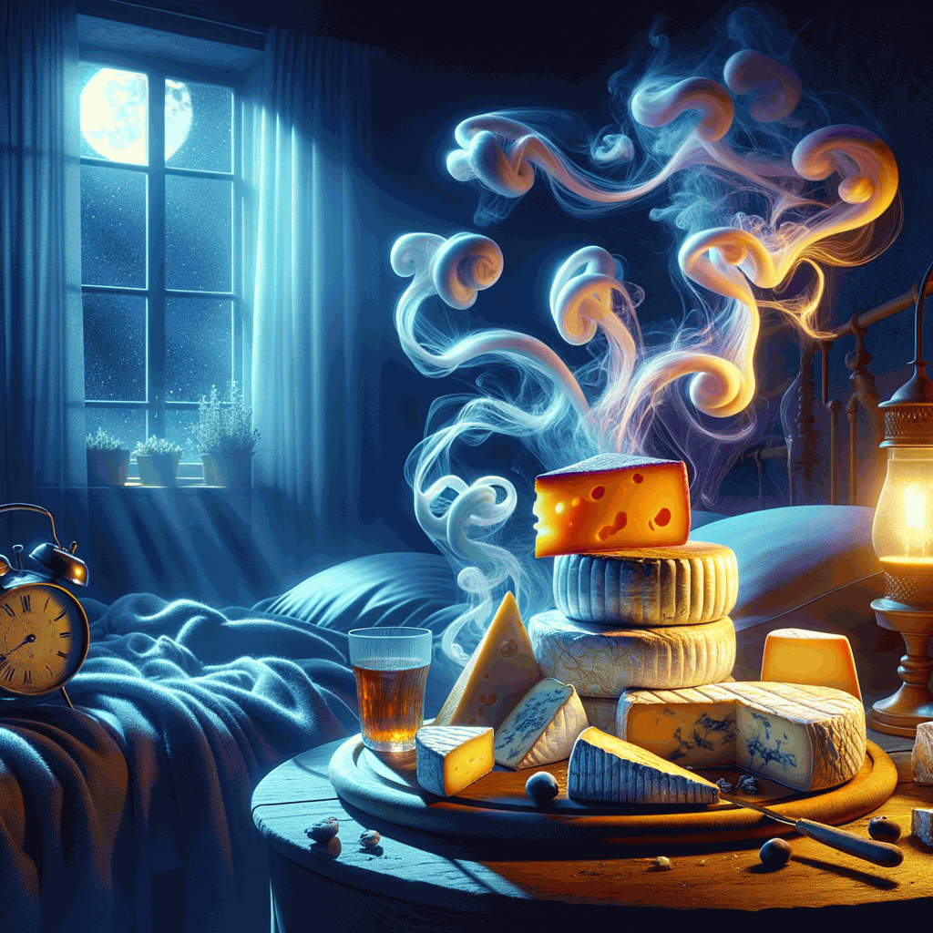 Нічна спальня з м’яким місячним світлом і різноманіттям сирів на тумбочці